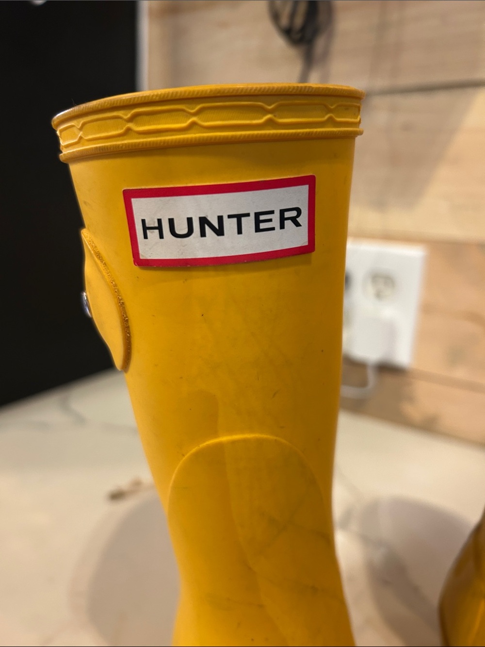 Hunter Yellow Women's Short Rain Boots with Logo - Picture 2 of 7